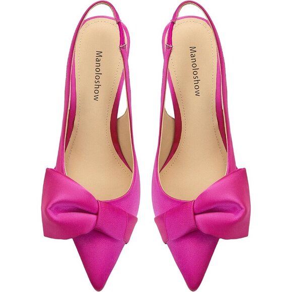 Mulberry Brigitte Heel | STAUD Women\'s Satin Magenta Slingback  Elasticated Strap Stylish Comfortable Heel